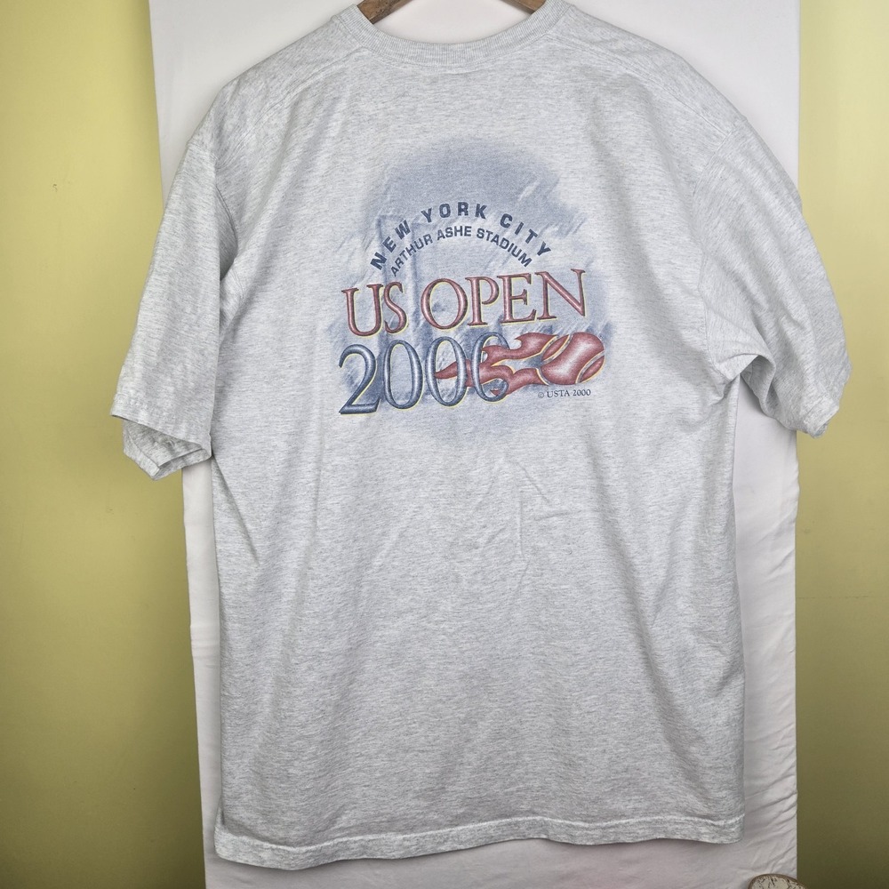 Vintage US Open 2000 T-Shirt Men XL Gray Graphic Official Tennis Tee. Flaws